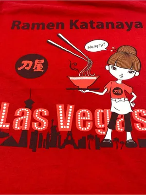 Gildan Ramen Katanaya T Shirt Las Vegas Japanese Snack Tee Womens Red Small Noodles thumbnail 2