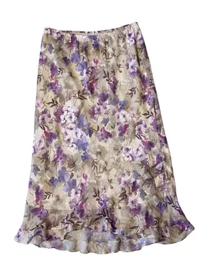 Y2K VINTAGE Chiffon Floral Ruffled Midi Skirt thumbnail 1