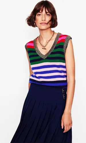 Boden Olivia Merino Tank‎ Women Size S Striped Metallic Dopamine Sweater Vest thumbnail 1