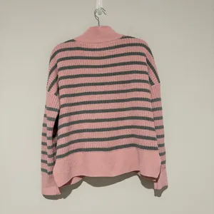 Crown &‎ Ivy chenille Turtleneck Sweater striped Pink Gray Size large thumbnail 3