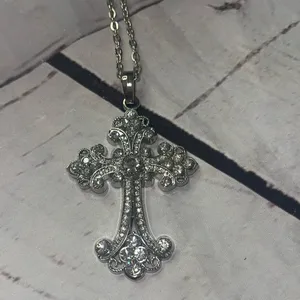 Cross pendant necklace silver diamond accent thumbnail 3
