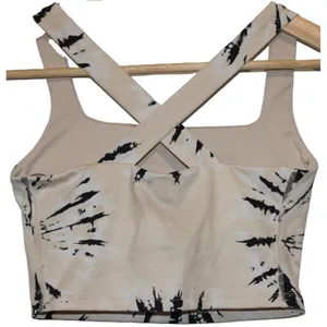 Womens Nike Dri-Fit Cropped Training Tank Top White Cream Black Tie Dye Size S thumbnail 2