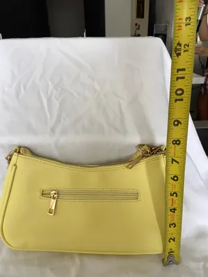 Yellow Solid Shoulder Bag Zip Closure Gold Hardware w/ Detachable Strap thumbnail 7