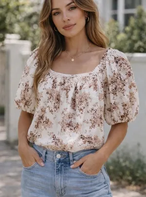 Abercrombie & Fitch Floral‎ Puff Sleeve Linen Top XS thumbnail 1