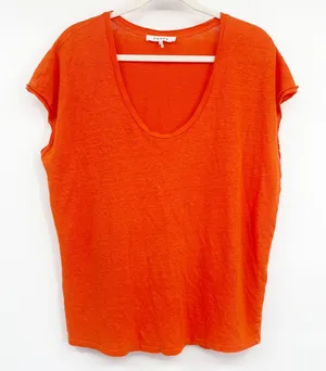 FRAME Womens Orange Organic Linen Scoop Neck Relaxed Cap Sleeve Basic Tee Size M thumbnail 1