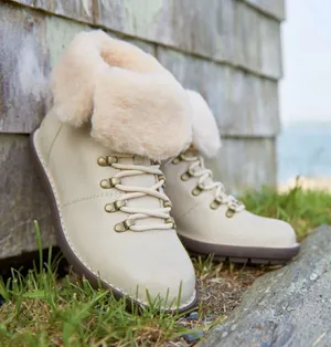 BORN Blaine Shearling Hiker Boots Women's 9 Cream Leather Waterproof NEW thumbnail 1