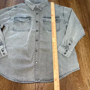 Stoosh‎ Vintage Denim Gray Wash Snap Front Shirt Womens M Oversized Grunge thumbnail 3