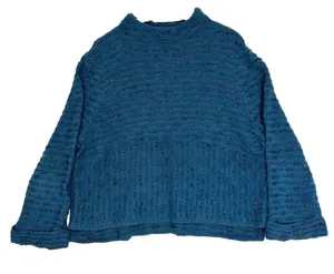 Habitat Sweater Blue Speckled Mock Neck Chunky Knit Rolled Cuff Lagenlook Boho L thumbnail 1
