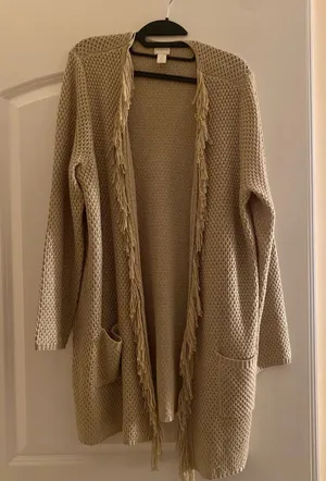 Chico's Brown Tan Knit Women’s Cardigan Open Front Sweater with Fringes Sz 3/XL thumbnail 1