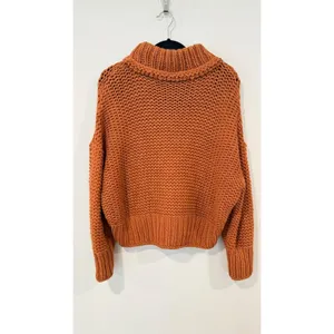 Free People Chunky Knit Turtleneck Sweater Rust Orange Small Cozy BoHo 3086 thumbnail 4