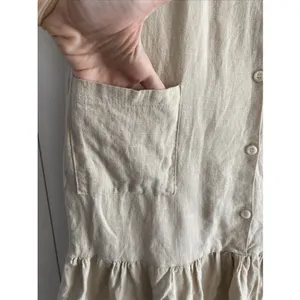 Darphin Ruffle Hem Shirt Dress Womens Size L Tan Linen Blend Button Front Mini thumbnail 5