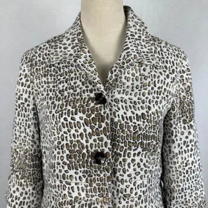 Pendleton Leopard Print Blazer Linen Women‎ Petite Small 3/4Sleeve Button Front thumbnail 2