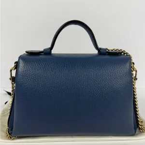 Gucci GG Interlocking Navy Leather Satchel with Gold Chain Made in Italy thumbnail 3