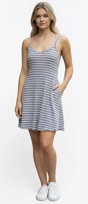 Abercrombie & Fitch Dress Womens XS Gray Striped Ribbed Knit Swing Sundress thumbnail 1