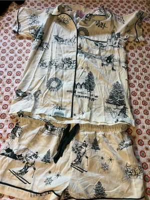 EUC Anthropologie Katie Kime Holiday Pajama Set size XL retails $128 thumbnail 2
