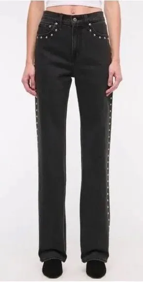 Abercrombie & Fitch Black Straight-Leg Jeans with Side Studs thumbnail 1