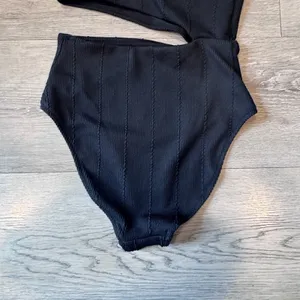 Aerie Black One Shoulder Cutout Textured Ribbed One Piece Swimsuit Size XSmall thumbnail 5