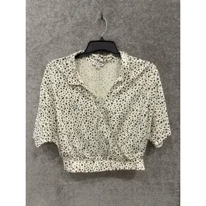 American Eagle Women Top Large Cream Animal Print Surplice Cropped Elastic Hem thumbnail 3