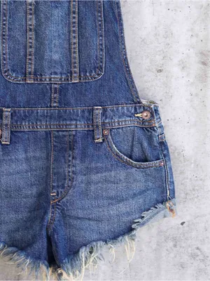 We The Free Free People Denim Shortalls Frayed Hem 100% Cotton Size 29 thumbnail 11