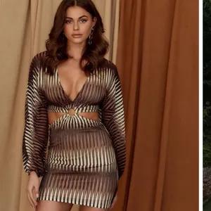 12th Tribe Brown Striped Mini Dress with Cutouts thumbnail 2
