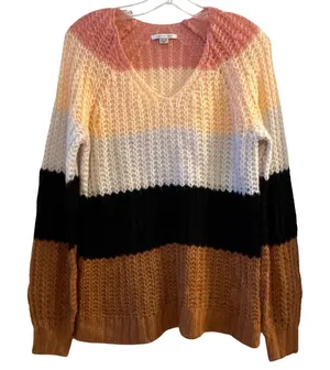 American Eagle Striped V Neck Long Sleeve Sheer Knit‎ Sweater XS thumbnail 1