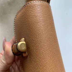 Vintage Authentic Gucci 90’s Leather Bamboo Canvas Shoulder Tan Preppy Classic thumbnail 9