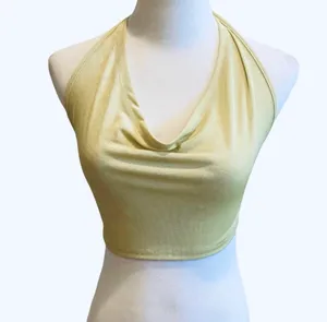 Shein Backless Halter Tie Back Crop Top Draped Neck Yellow Green M Sexy thumbnail 4