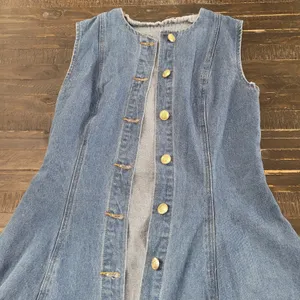 SHEIN Blue Denim Mini Dress Sleeveless Gold Button Womens Medium 6 thumbnail 3
