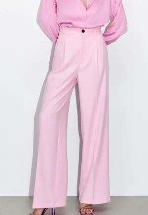 ZARA NWT Pink High-waisted WIDE LEG MENSWEAR STYLE PANTS. thumbnail 7