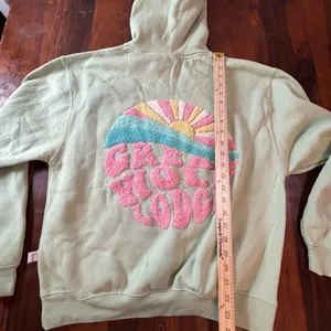 Ragwear Great Wolf Lodge Sage Green‎ Chenille Graphic Hoodie Womens Medium M thumbnail 11