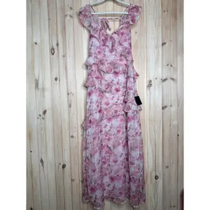 NWT Lulus Evangeline Pink Floral Ruffle Maxi Dress Cruise Resort Gala Banquet XL thumbnail 2