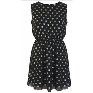 A.Byer Black with Metallic Polka Dot Cinch Waist Dress size Small thumbnail 8