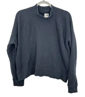 The North Face Womens Waffle Knit‎ Mock Neck Pullover Sweatshirt Charcoal Grey thumbnail 1