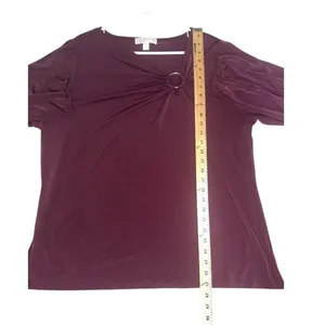 Michael Kors Burgandy Aysmmetrical Neck Long‎ Sleeve Blouse, 2X thumbnail 6