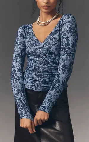 Anthropologie Pilcro Long-Sleeve Cinched V-Neck Top thumbnail 1