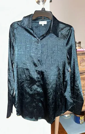 ACOA satin Button Down Women’s Shirt Blue thumbnail 1
