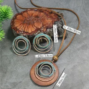 Boho Vintage Style Necklace/Earrings‎ Set Hollow Spiral Design Zinc Alloy Wood thumbnail 7