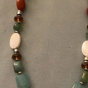 14” To 18” Necklace Round Pearlescent Pendant Beaded Chain Blue Brown Red Boho thumbnail 4