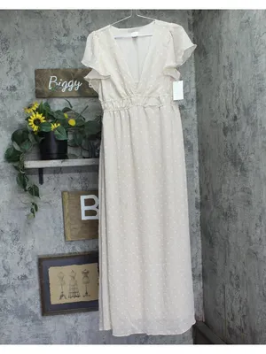 NWT A New Day Short Sleeve Maxi A Line Polka Dot Dress Tan Brown / Cream M thumbnail 2