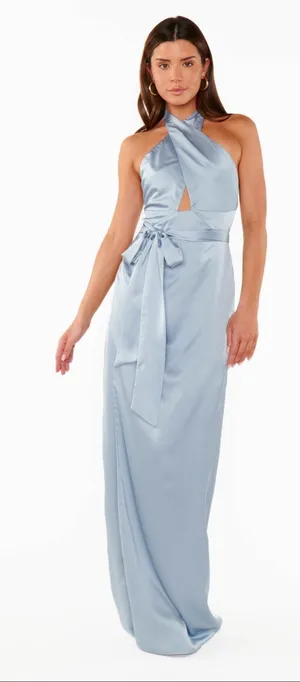 Show Me Your Mumu Adele Halter Maxi Dress Steel Blue Luxe Satin thumbnail 1