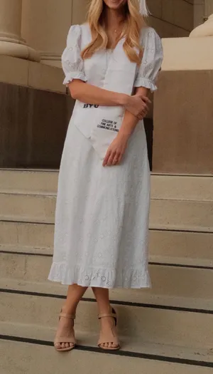 Nobody’s Child White Eyelet Puff Sleeve Midi Dress thumbnail 2