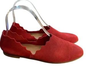 Seaside Red Suede Woman’s Scalloped Slip On Flat Shoes Size US … thumbnail 1