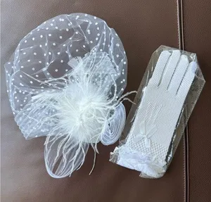 Elegant White Fascinator and Gloves Set thumbnail 1