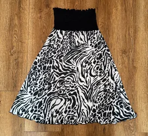 Y2k Pacific Beach Zebra Leopard Print Smocked Strapless Dress White Black sz M thumbnail 1