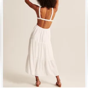 Abercrombie and Fitch linen blend tiered mid dress with stretchy straps thumbnail 2