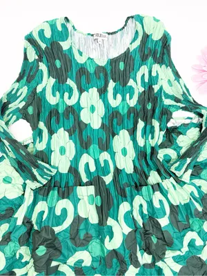 Alquema 3/4 Sleeve Smash Pocket Dress Ceramic Dreams Midi Floral Crinkle Pleated thumbnail 4