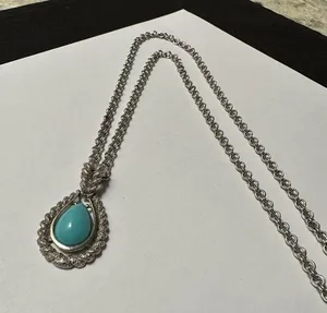 Women’s Signed Avon Turquoise Blue Colored Silver Tone Double Strand Necklace thumbnail 1