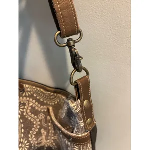 Myra Bag Canvas Leather Paisley Crossbody Shoulder Bag Boho Brown Gray thumbnail 3