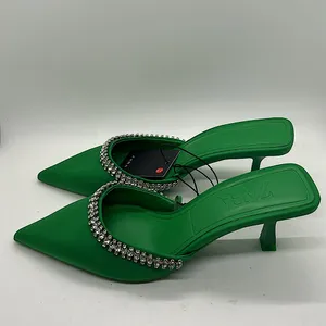 Zara NWT Emerald Green Rhinestones Heels Sandals Shoes **Size 36/US 6**💚💚 thumbnail 4