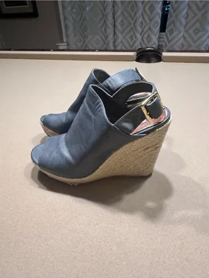 Steve Madden "Nonstop" blue peep-toe slingback wedges thumbnail 6